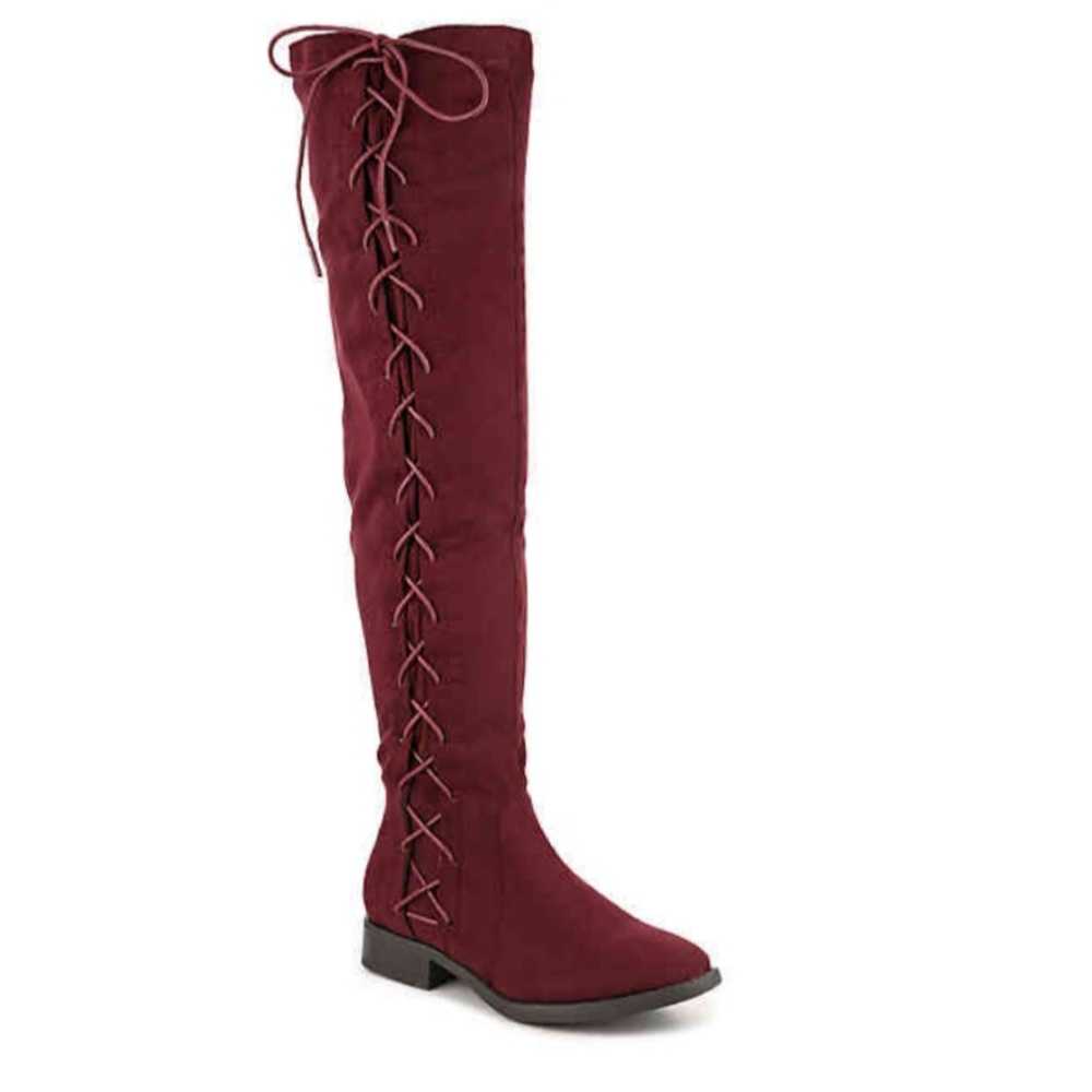 RESTOCKED Boots over knee lace side Up color Wine - Picture 2 of 8